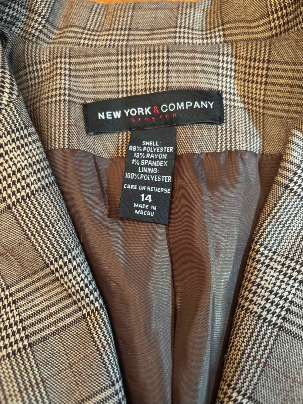 New York & Company Beige Plaid Blazer - Picture 3 of 10